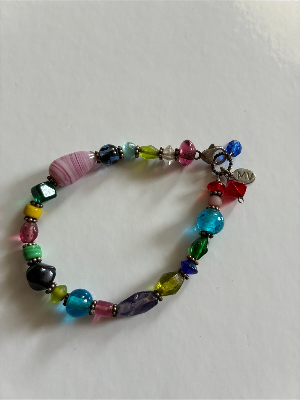 Murano Multicolor Glass Bead Bracelet with Silver Murano Tag - Picture 3 of 4